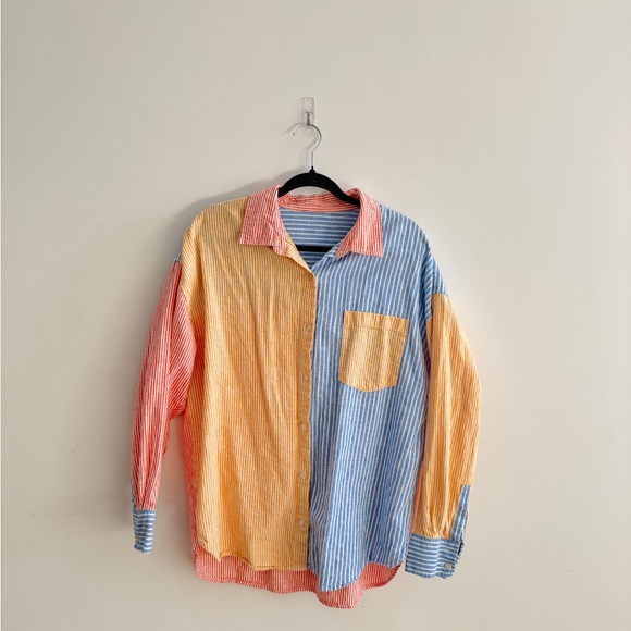 Tops - Stripe Multicolor Linen Button Down Shirt